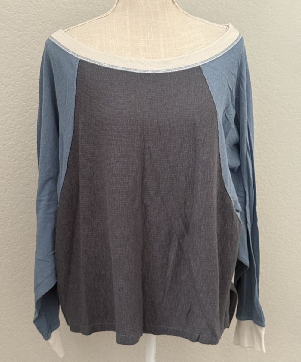 Free People We The Free Womens Top Charcoal Gray Size L Tunic Colorblock Relaxed